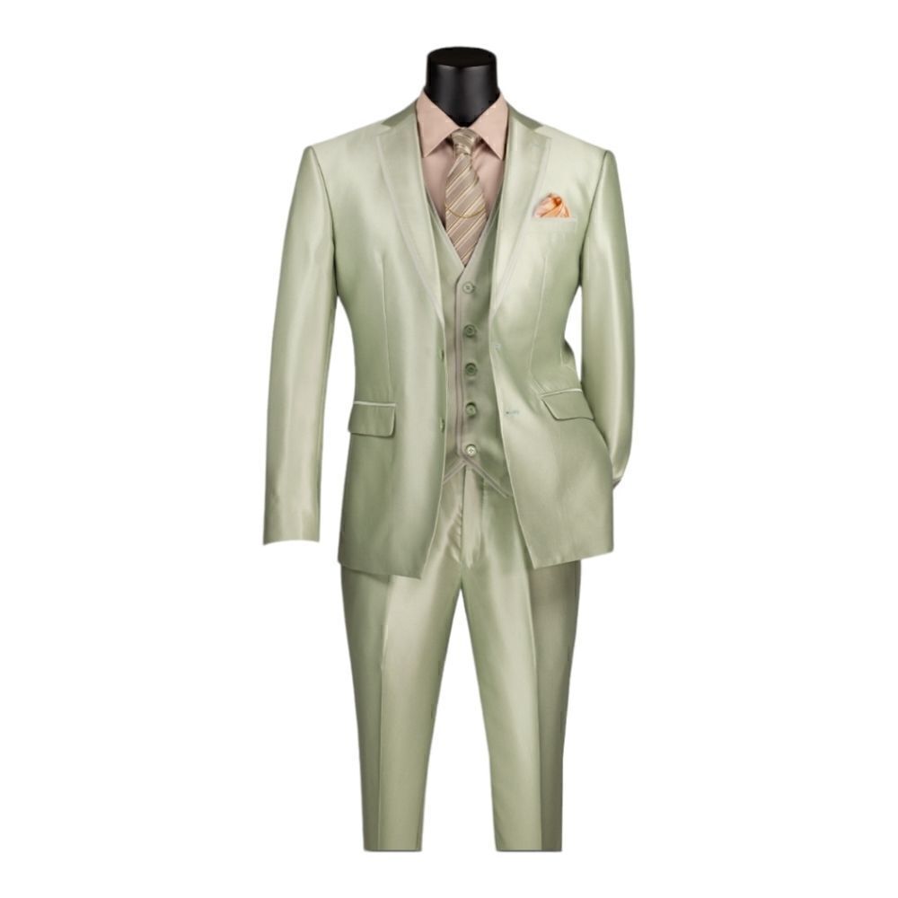 MEN'S VINCI 3 PIECE SLIM FIT SUIT LIGHT SAGE SATIN LOOK FABRIC. SV2D-1